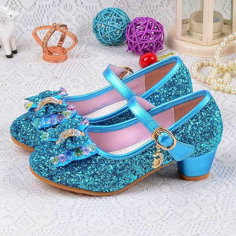 Blue Glitter Toddler Girls Maryjane Heel Shoes. Girls Frozen Etsy