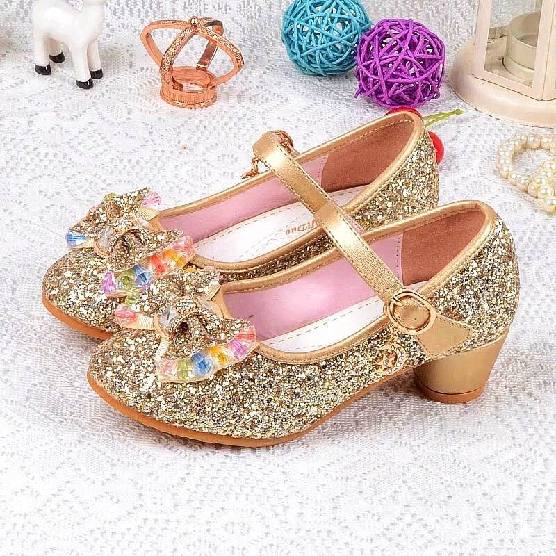 Princess Sequin Shoes Sparkly Shoes Girls Glitter Bowknot Heel Shoes Schoenen Meisjesschoenen Mary Janes Bling Shoes Rhinestone Toddler Shoes,Costume Shoes,Latin Dance Shoes 