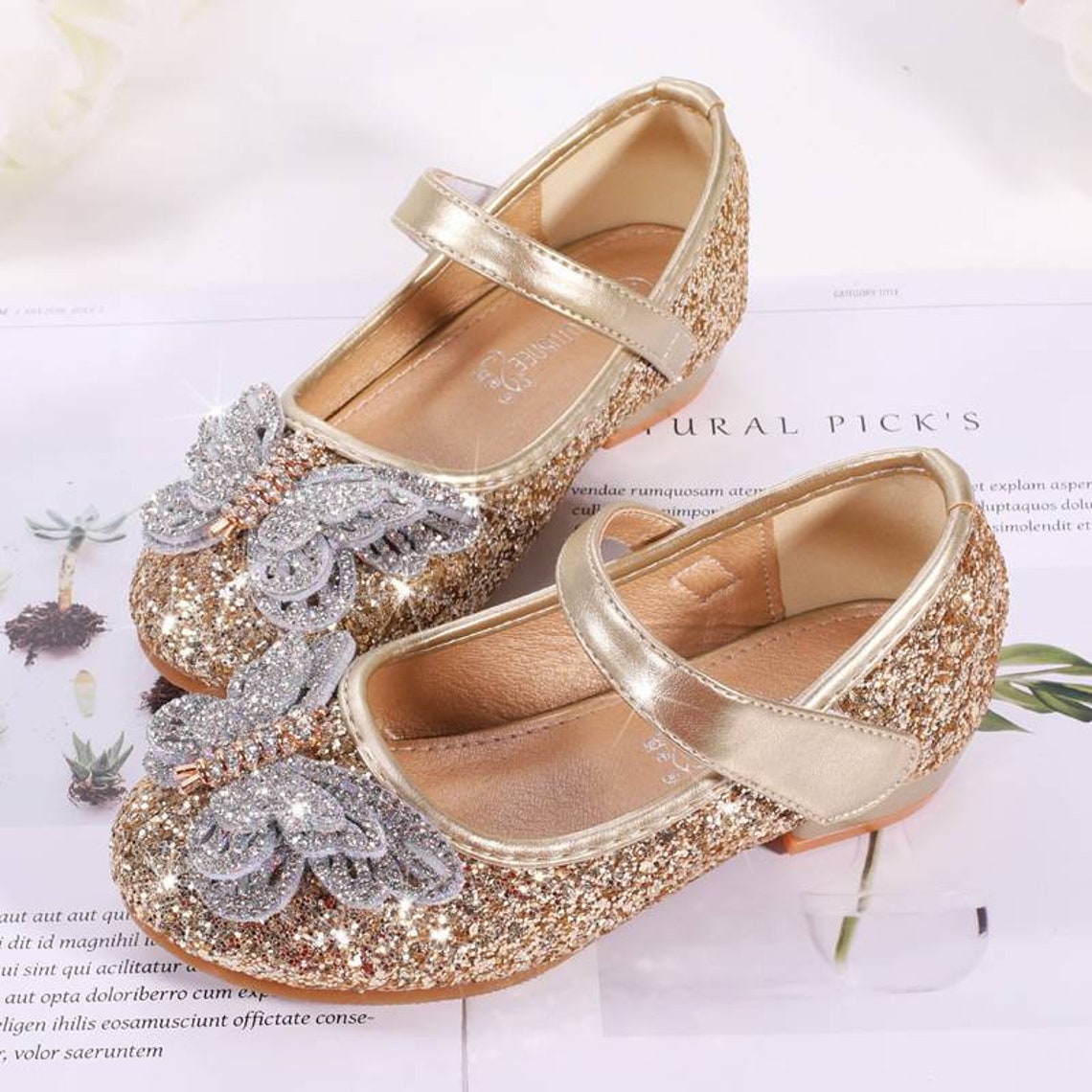 Gold Glitter Girls Princess Maryjane Slip on Shoes. Girls | Etsy