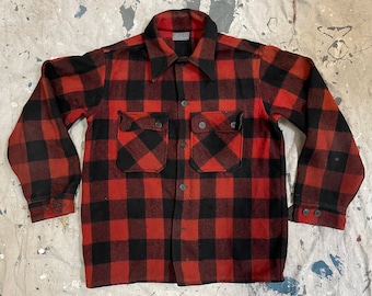 LL Bean Wool Shirt Red Black Check Buffalo Plaid Coat LL - Etsy