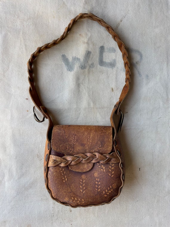 1970s Hand Tooled Leather Handbag