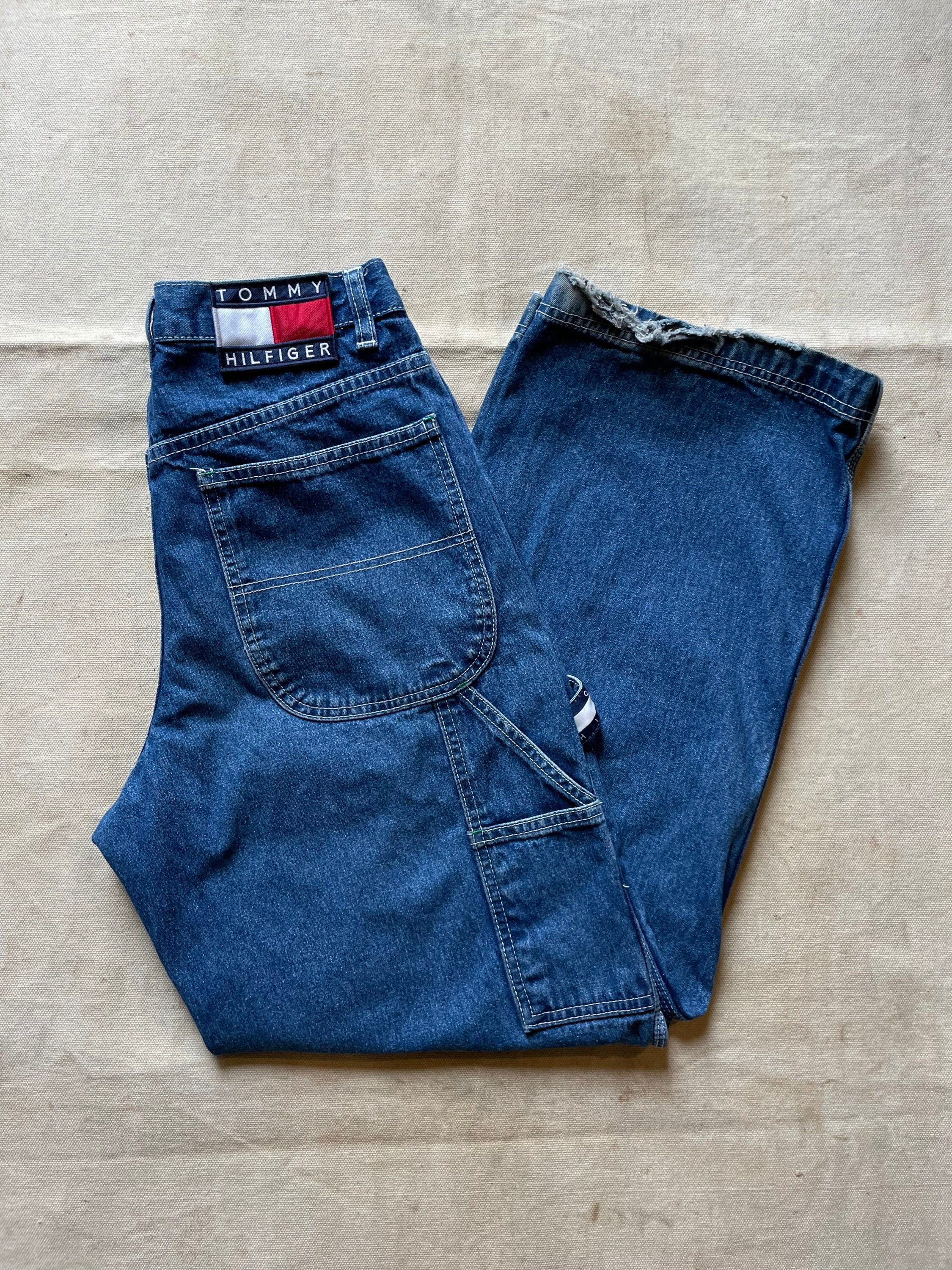 Vtg Tommy Hilfiger Flag Loop Denim Blue 90's Carpenter Jeans 36