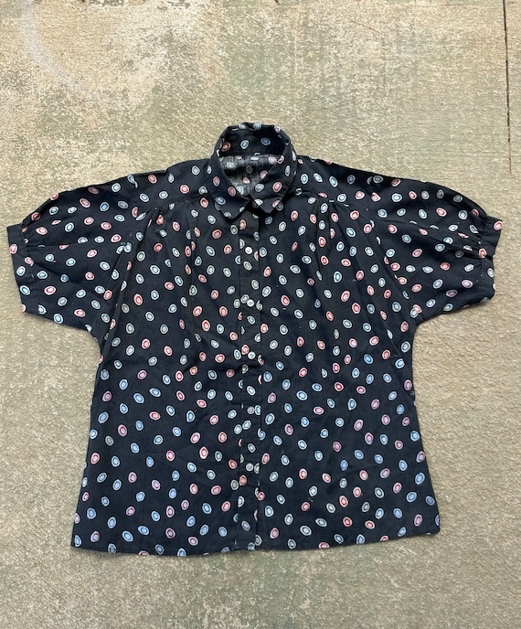 1950s Polka Dot Pleated Button Up Shirt - image 1