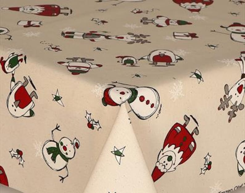 Christmas Oilcloth Tablecloth Snowman Santa Rudolph Presents Etsy
