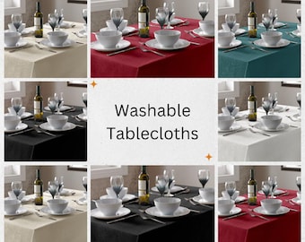 Plain Linen Look Tablecloths or Runners Slubbed Effect easy care Washable 100% Polyester , available in Round , Square or Rectangle