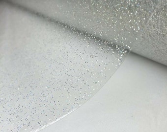 Christmas PVC  Tablecloth Clear Plastic Silver Holographic Glitter , Wipe Clean, Vinyl / Plastic Table Cloth , Water Resistant