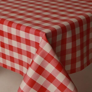 PVC Tablecloth Traditional Gingham Check Red with White Square Check Design Wipe Clean , Vinyl / Plastic Table Cloth,