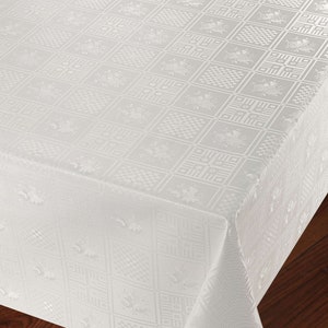 PVC Tablecloth Ivory Rose Bouquet with Checks and Geometric design Wipe Clean, vinyl/Plastic available in Round, Square, Rectangle or Oval