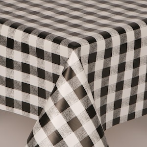 PVC Tablecloth Traditional Gingham Check Black with White Square Check Design Wipe Clean , Vinyl / Plastic Table Cloth, Easy care