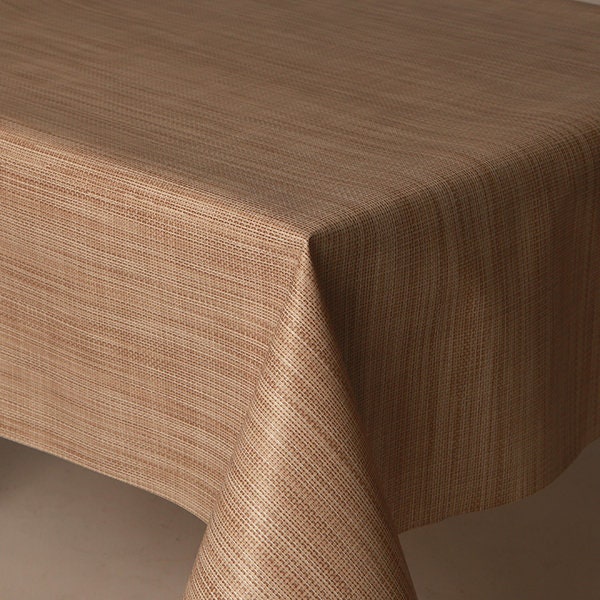 Nappe en PVC, toile de jute, effet tissé lin, impression beige marron, nappe cirée en PVC, nappe en vinyle, essuyage