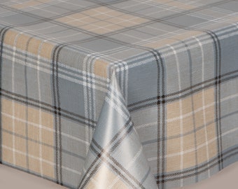 PVC-tafelkleed groot tweed geruit blauw en beige, afveegbaar, vinyl/plastic tafelkleed, rond, ovaal, vierkant of rechthoek