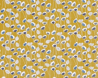 Funky Tulip Ochre Scandinavian Print Oilcloth Tablecloth Cotton Cloth With PVC Coating Wipeclean, Round, Square, Rectangle or Oval