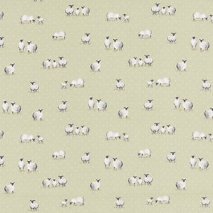 Sheepy Sage Green Sheep and polkadots Oilcloth Tablecloth Wipe Clean Cotton Cloth With PVC Coating