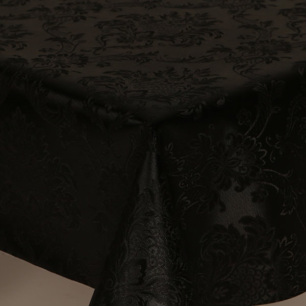 Amatista Black damask effect Wipe clean Tablecloth with a thick soft drape Felt backing for a sophisticated look, Vinyl / Table Cloth