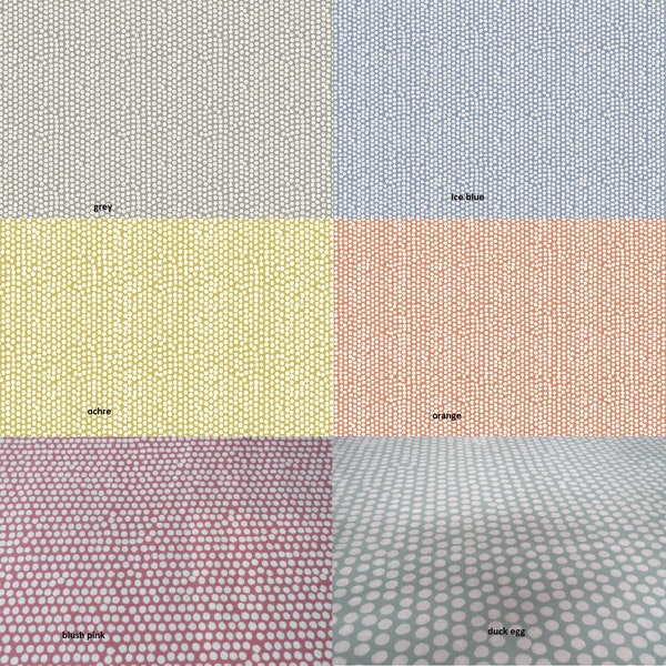 Small Grey/Orange/Ochre/Blush Pink/Blue or Duck egg with White Polkadots Spots Oilcloth Tablecloth Cotton Cloth With PVC Coating Wipeclean,