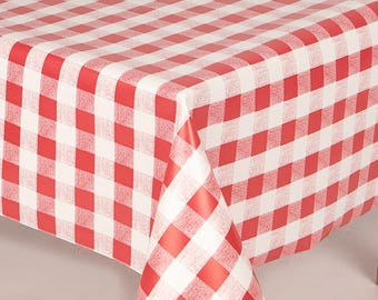 PVC Tablecloth Traditional Gingham Check Red with White Square Check Design Wipe Clean , Vinyl / Plastic Table Cloth,