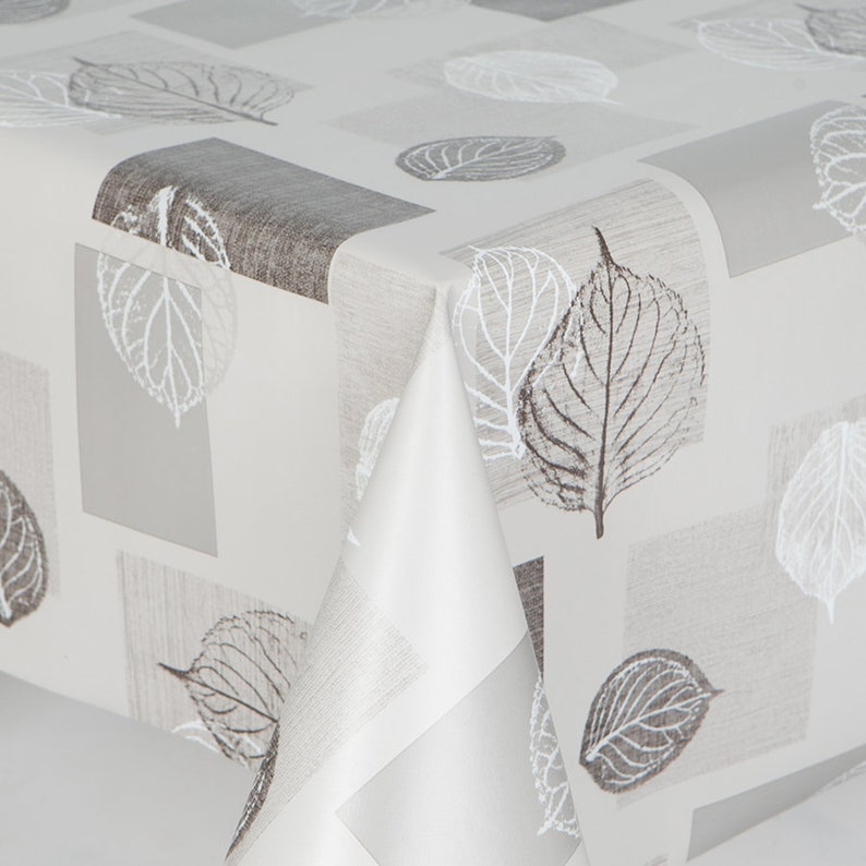 PVC Tablecloth Autumn Taupe Stone Leaves on a Light Coloured Etsy