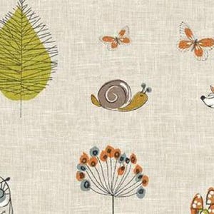 Oilcloth Tablecloth Woodland Creatures, Fox, Mushrooms, Owls, Butterflies, Snails, Leaves, Cotton Cloth With Matte PVC Coating Wipeclean,