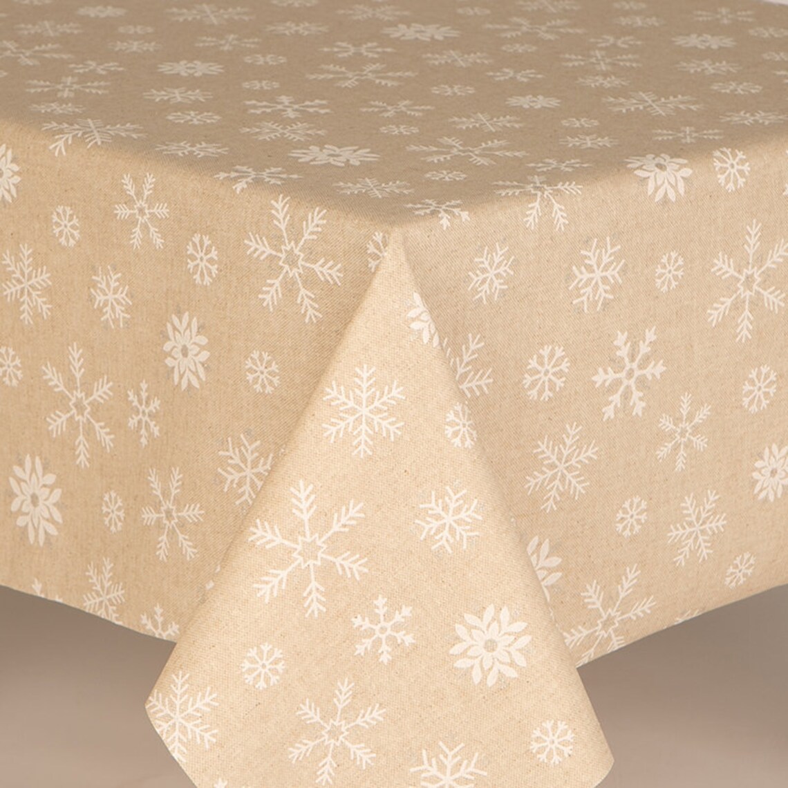 Christmas Oilcloth Tablecloth Beige Ground with White Etsy
