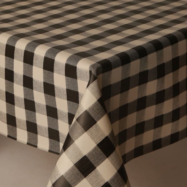 PVC Tablecloth Traditional Gingham Check Black with White Square Check Design Wipe Clean , Vinyl / Plastic Table Cloth, Easy care