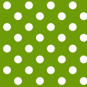 May include: A green background with a repeating pattern of white polka dots.