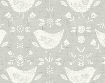 Grijze narvik vogels bladeren en bloemen Scandinavisch tafelkleed tafelkleed schoonvegen katoenen doek met pvc-coating