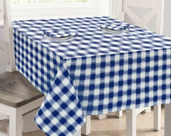 Seersucker Large Check Tablecloths or Napkins easy care Washable Polyester / Cotton , available in Round , Square or Rectangle