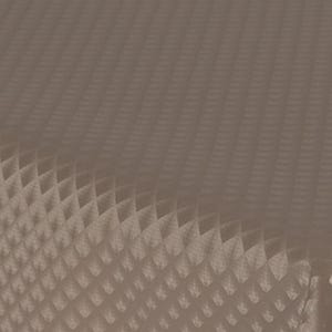 May include: A close-up of a tan fabric with a repeating diamond pattern. The fabric has a subtle sheen, and the pattern creates a textured appearance. The overall effect is a sense of depth and visual interest.