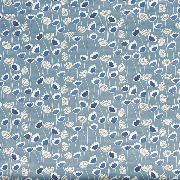 Funky Tulip Blue Scandinavian Print Oilcloth Tablecloth Cotton Cloth With PVC Coating Wipeclean, Round, Square, Rectangle or Oval