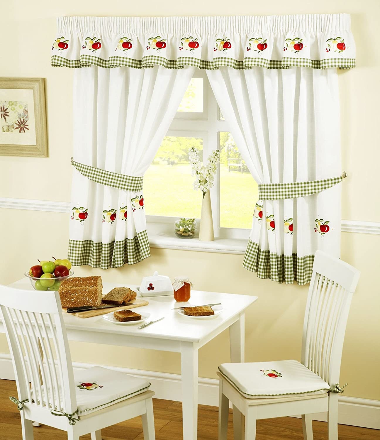 Kitchen Curtains Fruits Embroidered With Gingham Check or Etsy