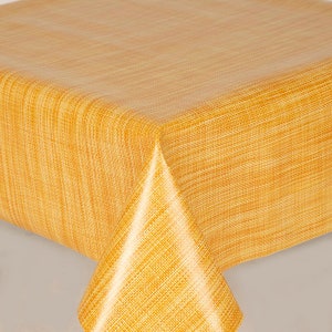 PVC Tablecloth Hessian Linen Woven Effect Ochre Print PVC Oilcloth Table Cover Vinyl Tablecloth Wipe Clean,