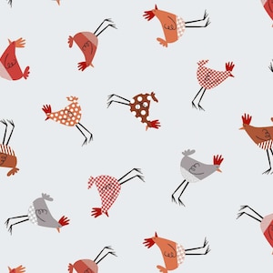 Peut inclure: Un motif sans couture représentant une variété de poulets stylisés dans différentes couleurs et motifs, notamment le rouge, le brun, le gris et le blanc. Les poulets sont représentés dans différentes poses et expressions, créant un design ludique et fantaisiste.