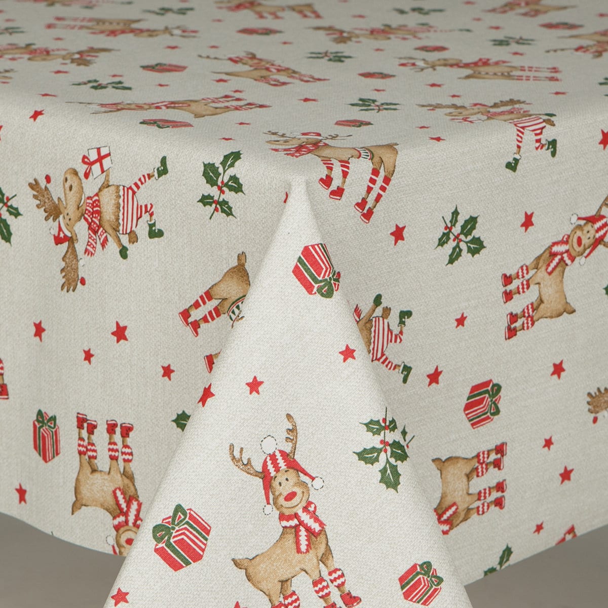 Christmas Oilcloth Tablecloth Rudolph Holly Leaves Presents Etsy UK