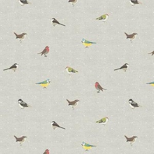 Oilcloth Tablecloth Garden Birds, Natural Ground with Colourful Birds, Wipe Clean Cotton Cloth PVC Coating , with a Matte finish