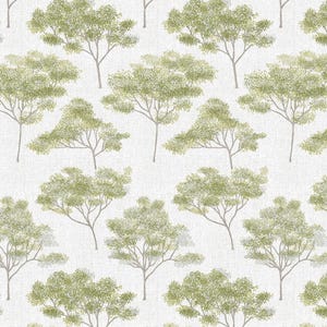 May include: A seamless pattern featuring a repeating design of green trees on a white background.