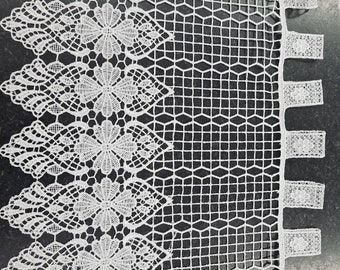 White Macrame Cafe Net Curtain/Lace Curtain Design with detailed tap top in 3 drops Sold by the metre so quantity of 3 = one piece of 3m