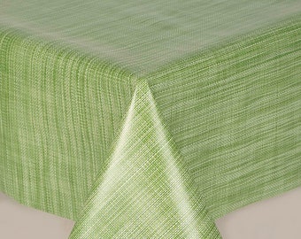 PVC Tablecloth Hessian Linen Woven Effect Green Print PVC Oilcloth Table Cover Vinyl Tablecloth Wipe Clean,
