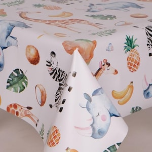 PVC Tablecloth Children Designs Colourful Fun Multiple Listing Wipe Clean Vinyl Wipe Clean Protector with non woven backing in all sizes