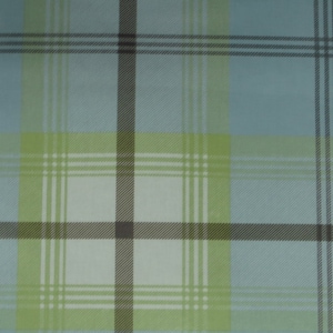 以下が含まれることがあります： 青、緑、白の格子柄の生地で、上品な光沢があります。