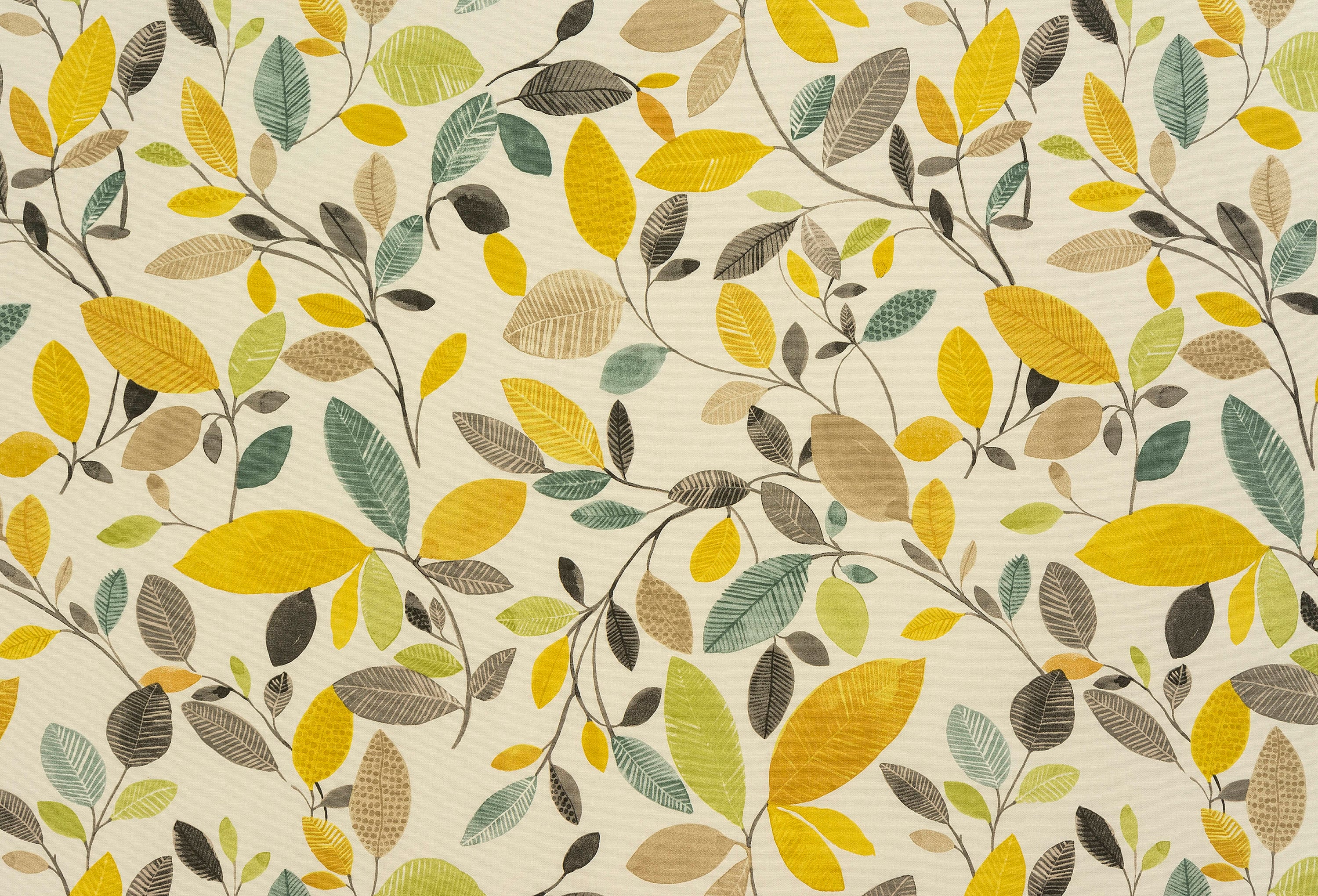 Oilcloth Tablecloth Molveno Leaves in Ochre, Duck Egg, Grey , Green C…