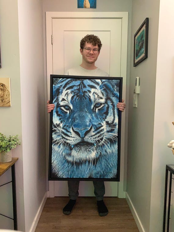 Original Tiger Painting, Tiger Art, Acrylic Tiger Painting, Blue