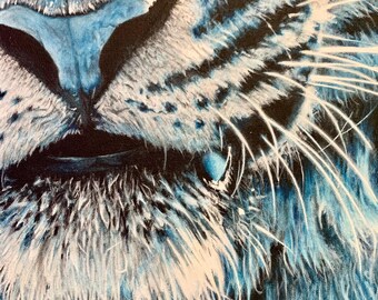 Original Tiger Painting, Tiger Art, Acrylic Tiger Painting, Blue