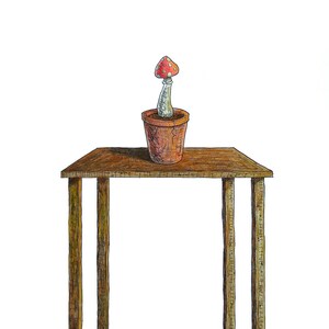 Original Mushroom Drawing, Mushroom Illustration, Pen and Ink drawing, Surreal Wall Art