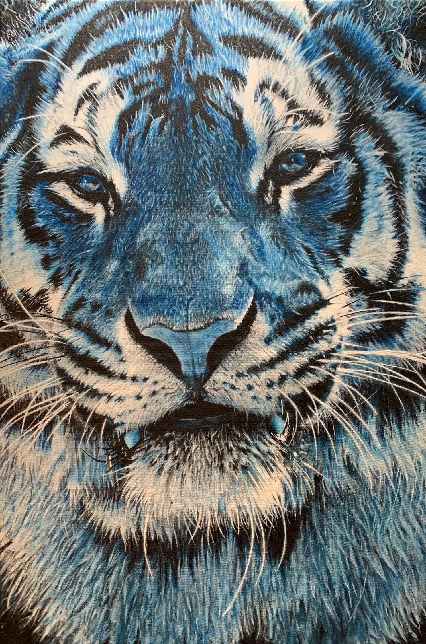 アート作品 『 tiger blue 』　原画　現代アート　虎 Original Tiger Painting, Tiger Art, Acrylic Tiger Painting, Blue