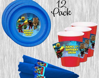 Roblox Card Etsy - roblox paper plates cups and napkins 12pack