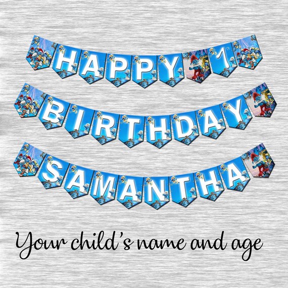 Les Schtroumpfs Joyeux Anniversaire Banniere Numerique Ou Etsy France