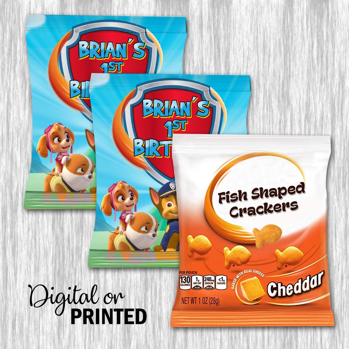 Paw Patrol cheddar snack crackers labels digital or printed Etsy