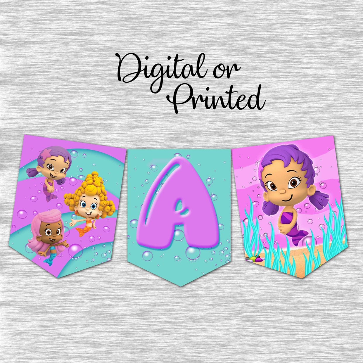 Bubble Guppies Happy Birthday Banner Digital or Printed  Etsy Within Bubble Guppies Birthday Banner Template