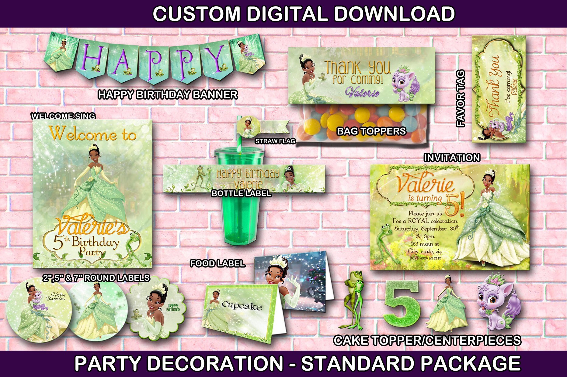 Princess Tiana Party Package Decoration Digital Download You Etsy