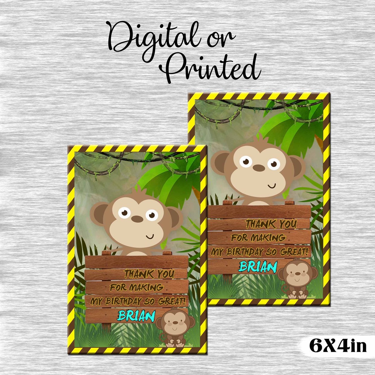 Monkey thank you card digital or printed | Etsy